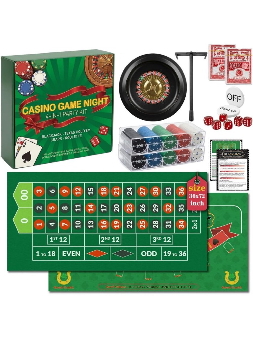Ultimate Casino Night 4-in-1 Game Set: Roulette, Poker, Blackjack & Craps!